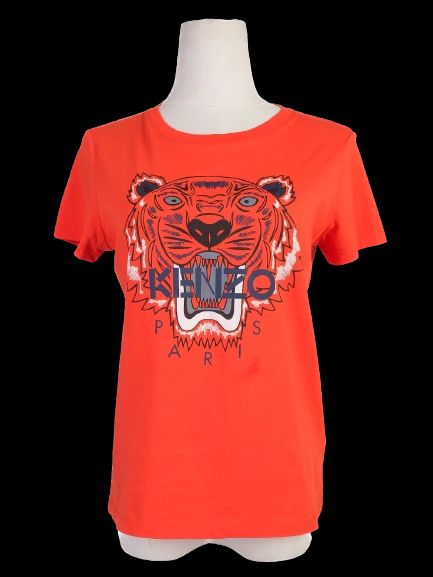 Excellent Kenzo Orange Tiger T-Shirt Women Size S Cotton Paris