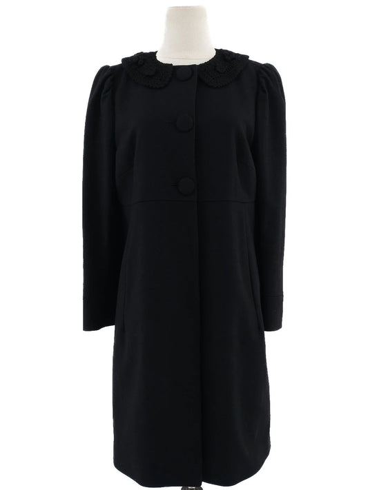 Excellent Red Valentino Black Wool Coat Size L with Textured Detail