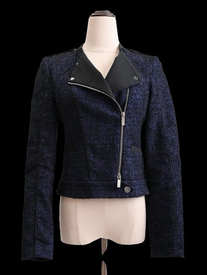 Excellent Karen Millen Blue Textured Jacket Women Zip Front