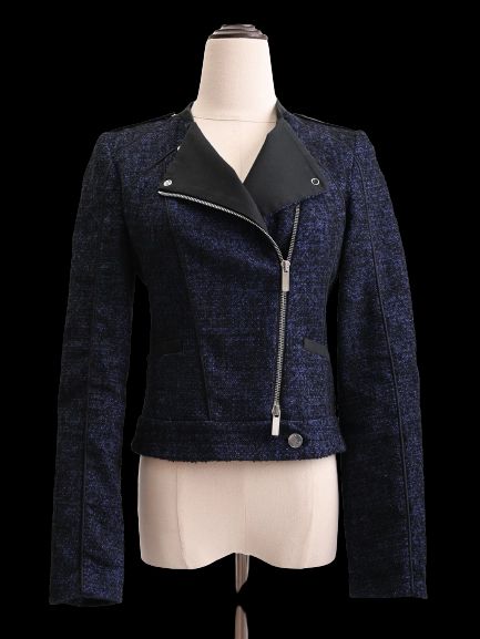 Excellent Karen Millen Blue Textured Jacket Women Zip Front