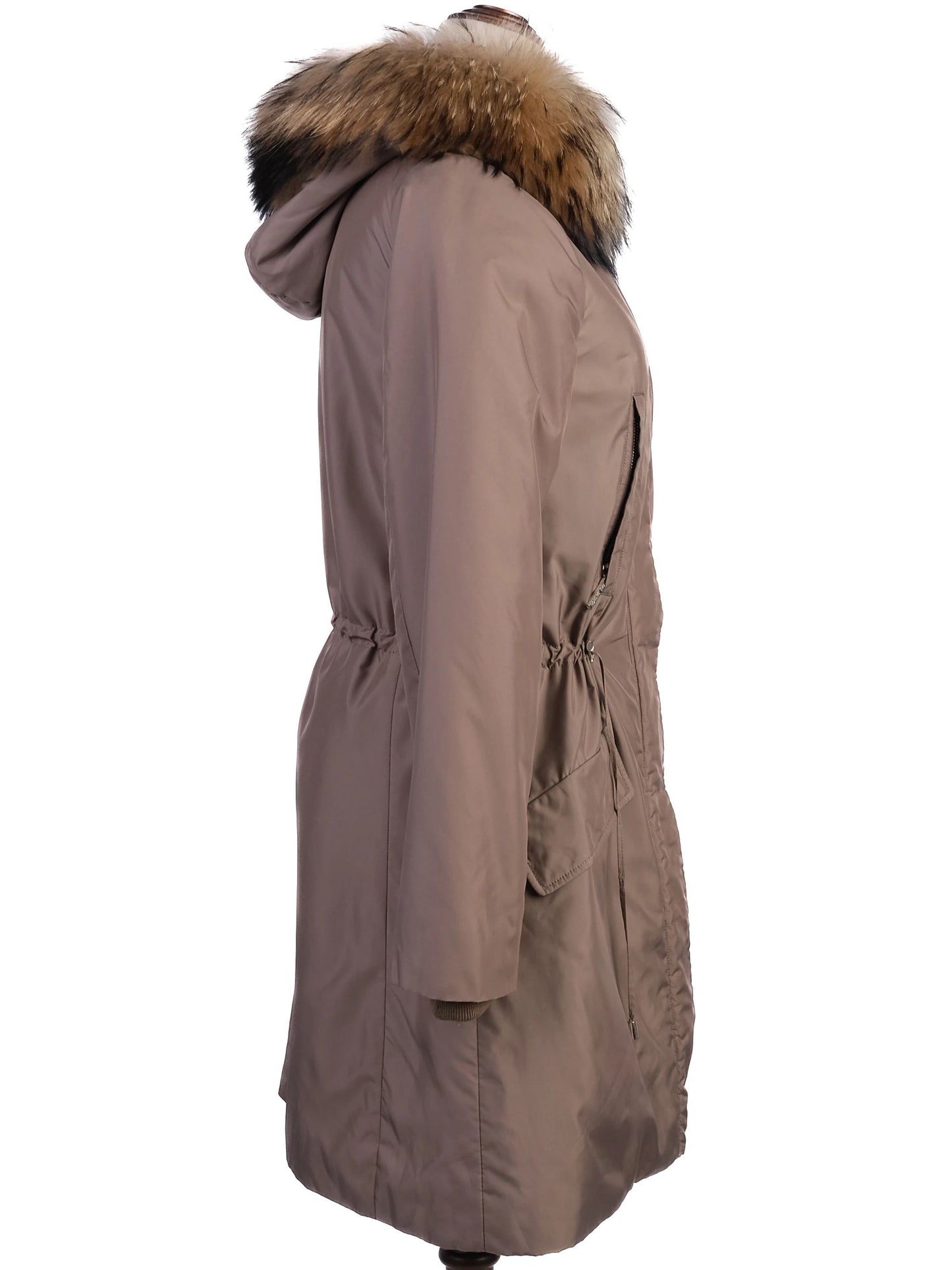 yves salamon gray winter coat xs with fur-trimmed hood