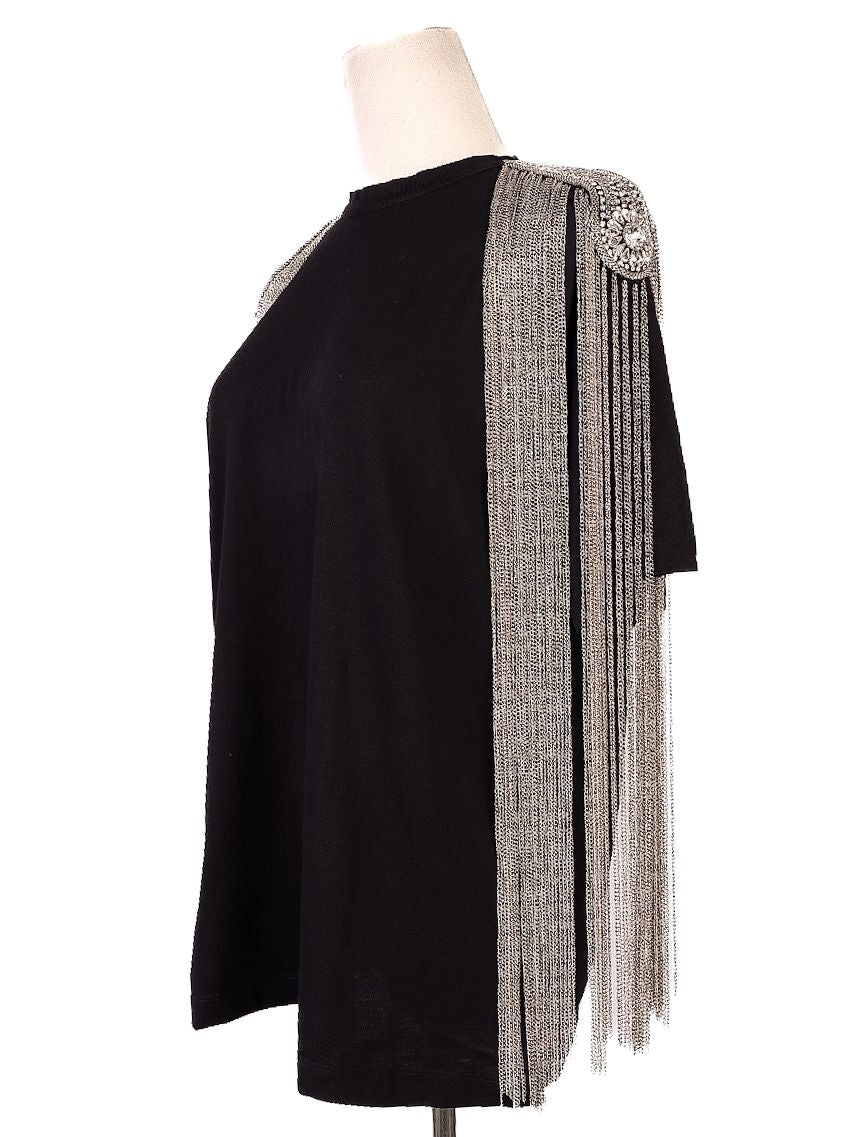 new christopher kane black top xs with chain fringe design