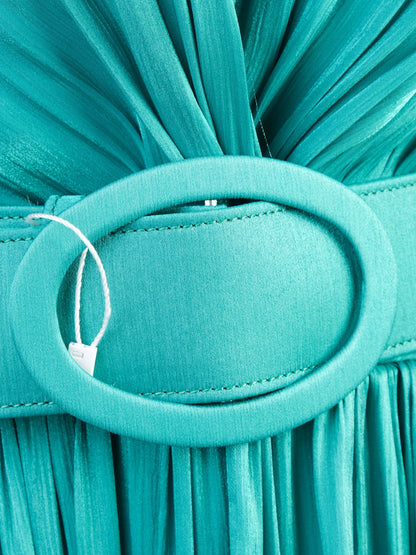 NEW Costarellos Teal Long Gown V-Neck Belted Size N/A