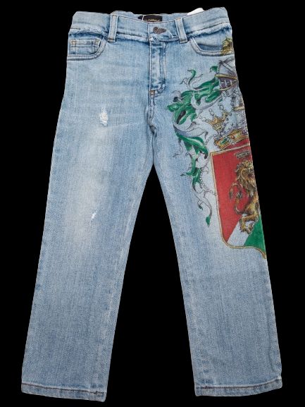 average dolce gabbana blue cotton jeans for kids size 7 with embroidery