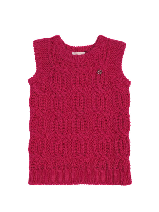 Excellent Gucci Pink Wool Cable Knit Vest for Kids Size 12/18