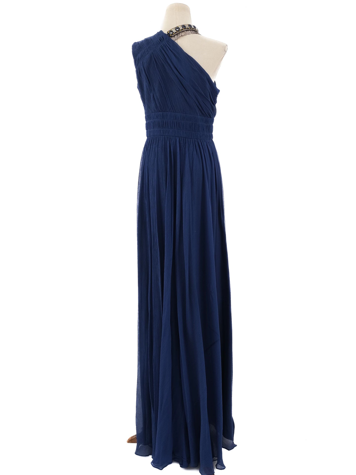 new elegant long one-shoulder navy blue silk dress size l
