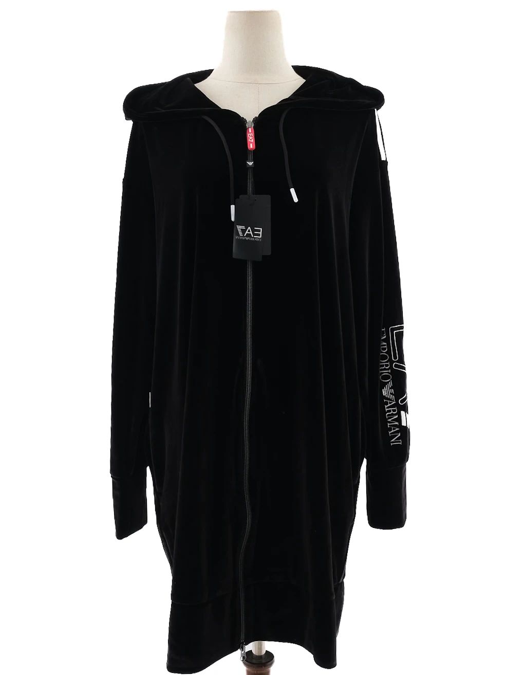 new emporio armani black hooded zip-up coat size xl