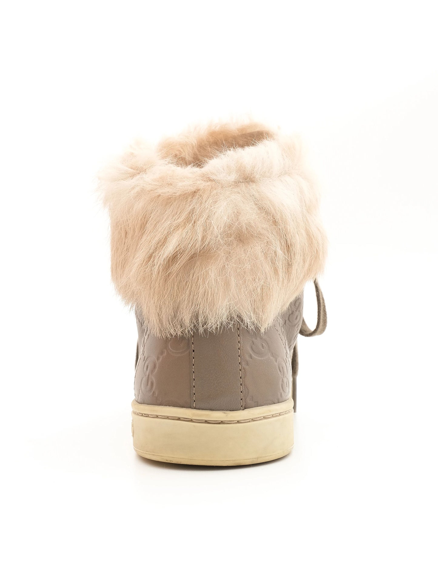 excellent gucci gray leather high-top sneakers with fur lining, size 37