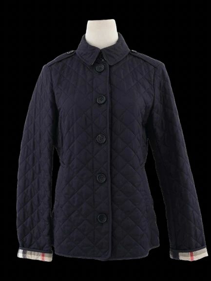 excellent burberry blue quilted jacket size s polyester women