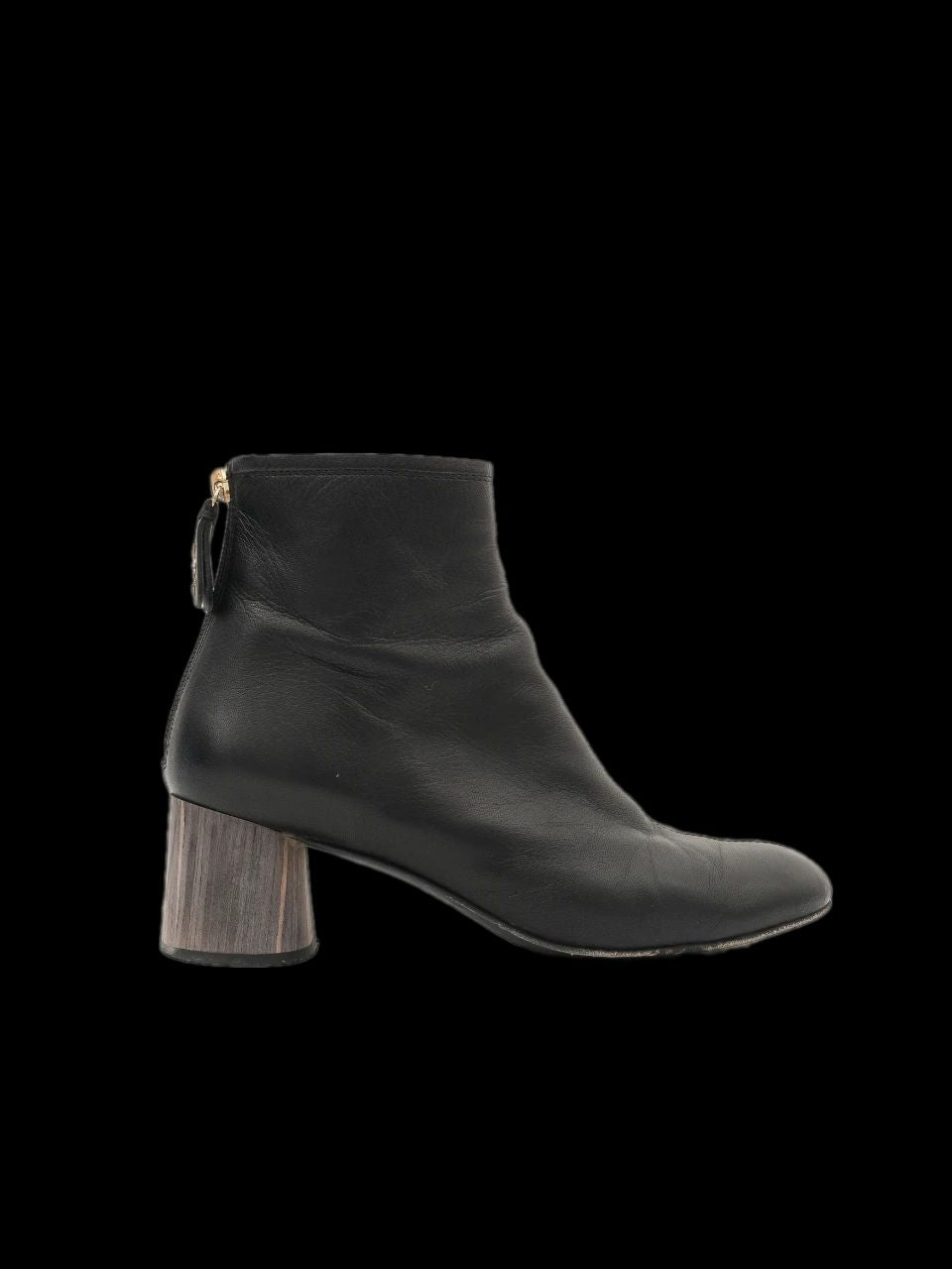 excellent agl black leather ankle boots size 36 with block heel