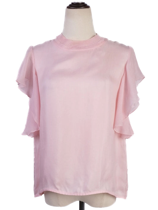 Excellent Sandro Pink Polyester Blouse Size XS with Ruffled Sleeves