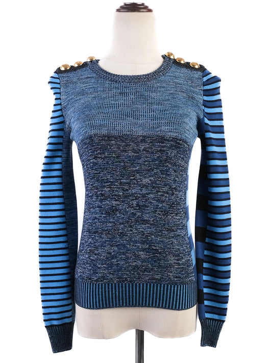 Excellent Gucci WomenÕs Blue Wool Sweater XS with Striped Sleeves