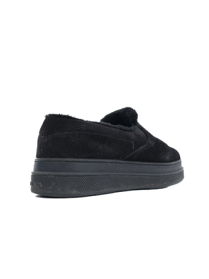 Excellent Prada Black Suede Slip-On Shoes Size 38 with Comfortable Lining