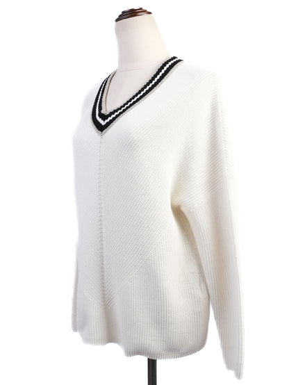 Maje White Knitted Sweater Excellent Condition V-Neck Striped