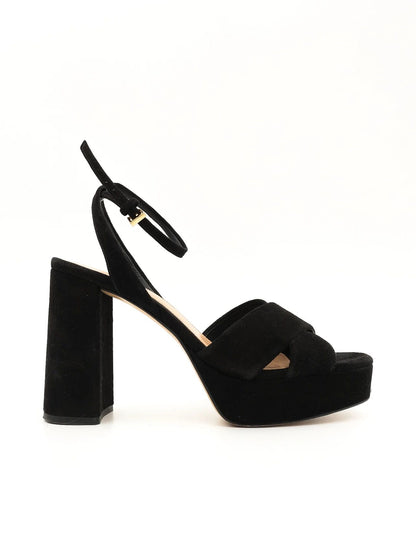 Excellent Uterque Black Genuine Suede Platform Heeled Sandals Size 39
