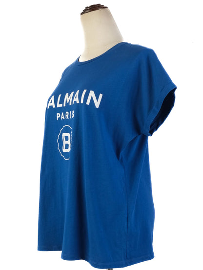 Excellent Balmain Blue Cotton T-Shirt Size M with Logo