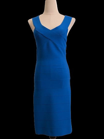 Excellent Reiss Bodycon Dress Blue V-Neck XS with Criss-Cross Detail