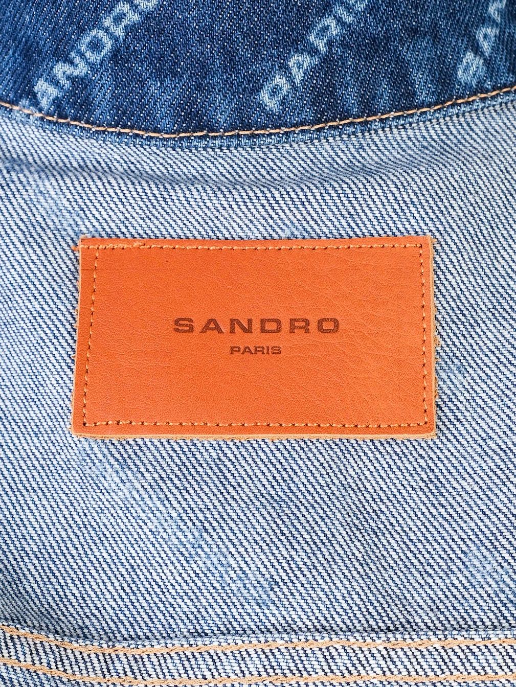 new sandro blue denim jacket size l with logo print