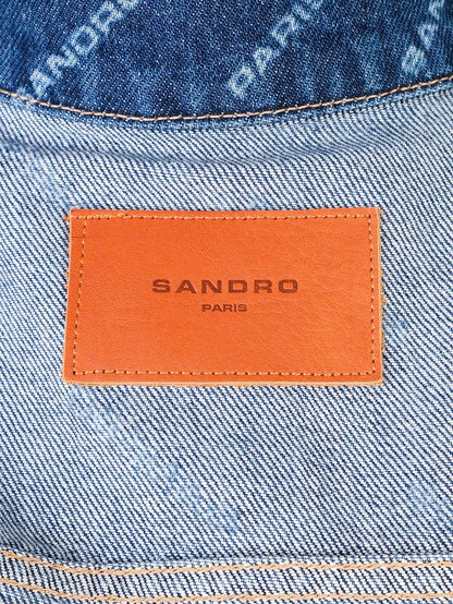 NEW Sandro Blue Denim Jacket Size L with Logo Print