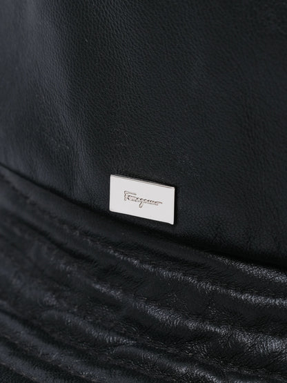 NEW Salvatore Ferragamo Black Leather Bucket Hat Size M