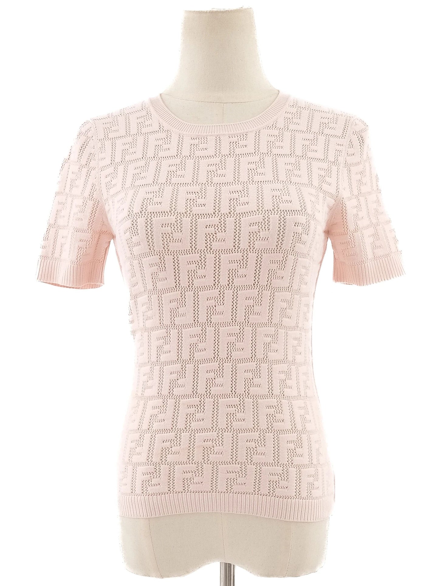 excellent fendi pink short sleeve knit top size xs viscose