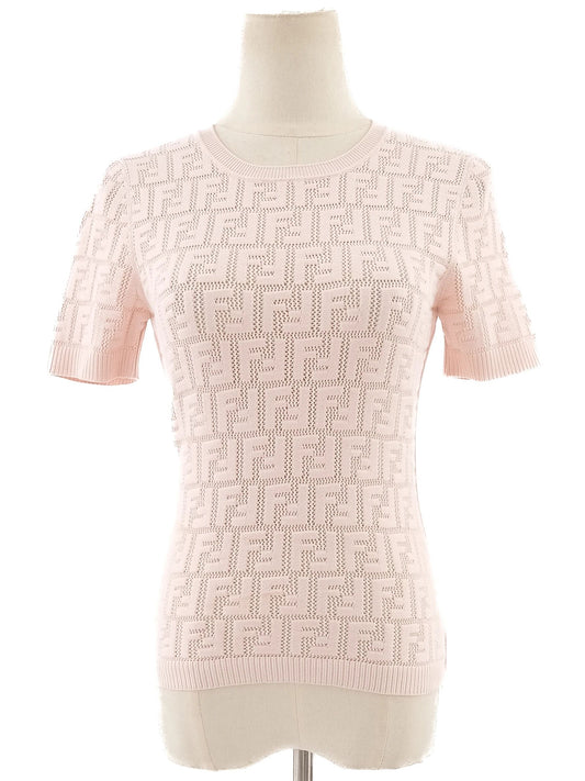 Excellent Fendi Pink Short Sleeve Knit Top Size XS Viscose