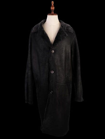 Average Mario Botticelli Black Coat with Textured Fur-Like Collar