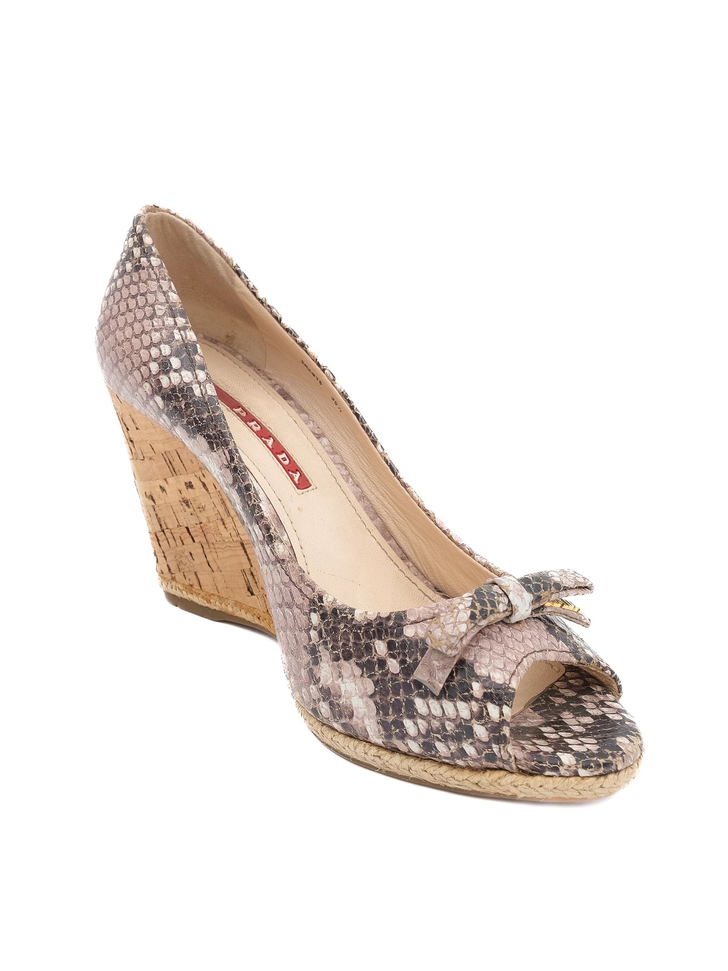 excellent prada high-heeled wedge shoes leather size 35.5 snakeskin pattern