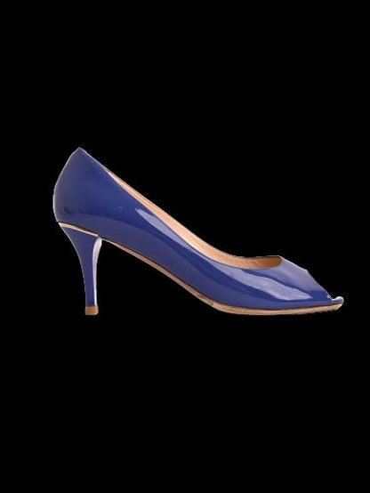 Average Ballin Blue Leather Peep-Toe High Heels Size 38.5