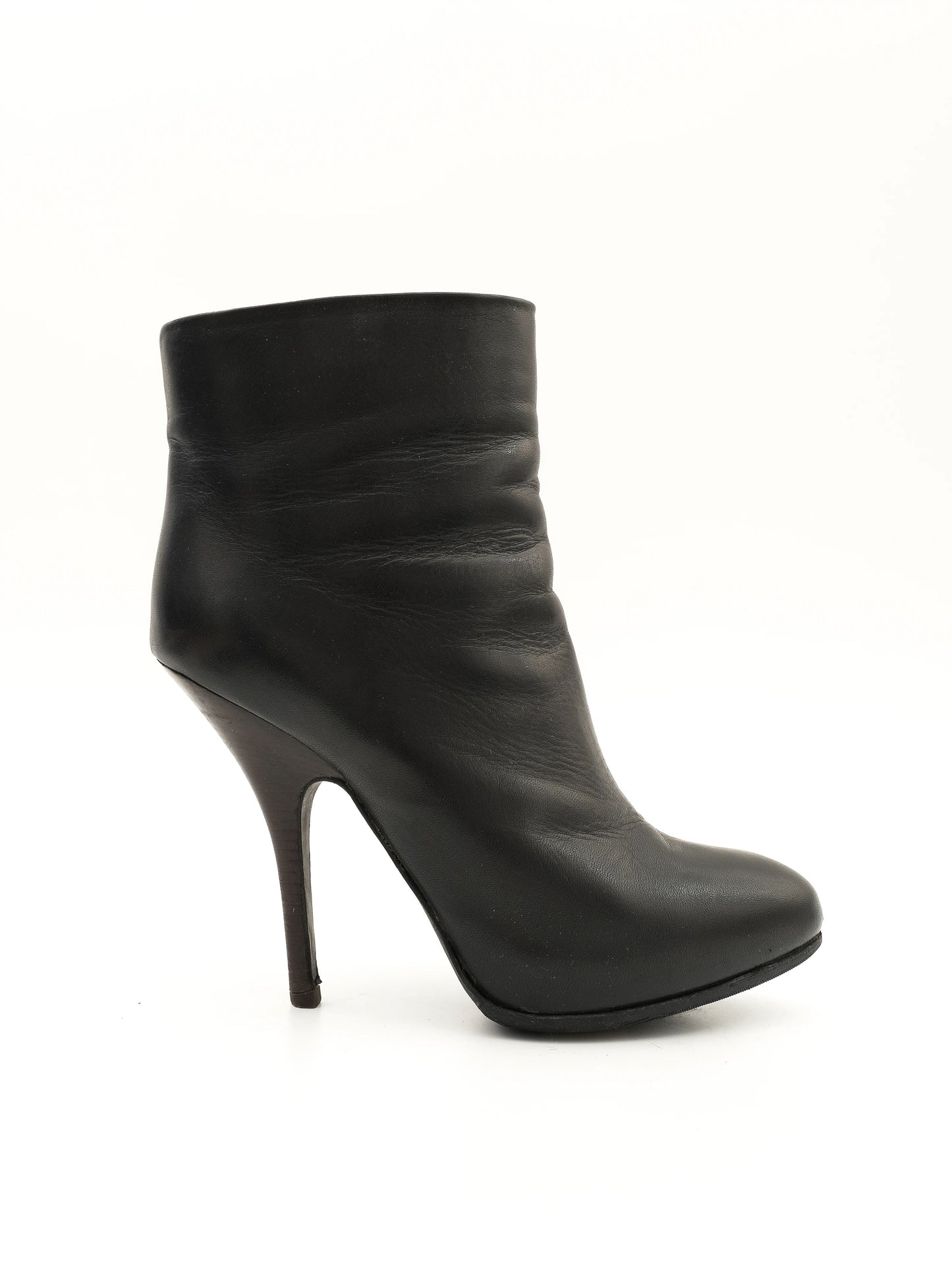 excellent lanvin black leather high-heeled ankle boots size 37.5