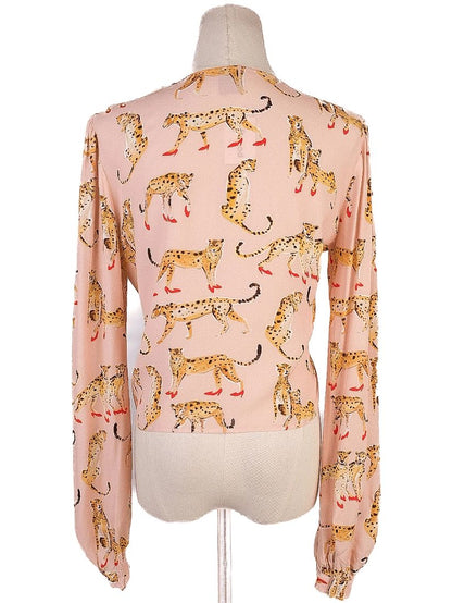 Pinko Women's Blouse Pink Cheetah Print Size S Excellent Condition