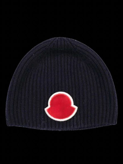 Excellent Moncler Kids Blue Wool Beanie Hat Size 4 with Logo