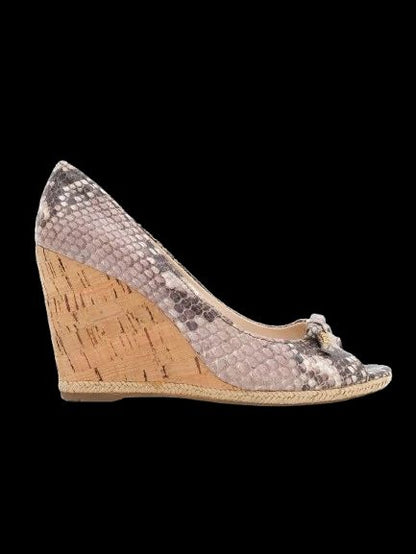 Excellent Prada High-Heeled Wedge Shoes Leather Size 35.5 Snakeskin Pattern