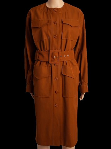 Sportmax Rust Cotton Button-Down Dress with Belt Size M