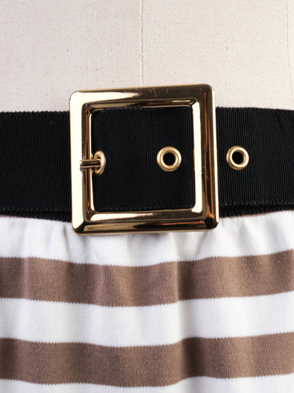 Excellent Moschino Striped Skirt Size M with Black Pockets & Buckle