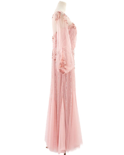 EXCELLENT Pronovias Pink Evening Gown XXL Floral Lace Embellishments