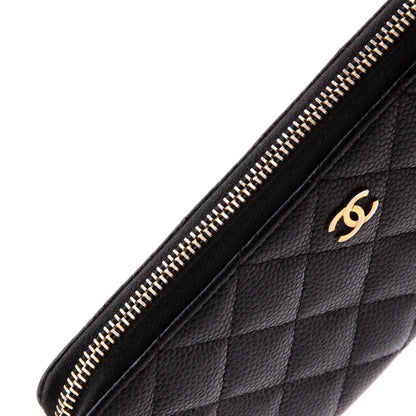 Zip Around Wallet Quilted Caviar Long