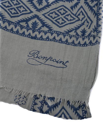 Excellent Bonpoint Geometric Patterned Scarf Cotton Gray Blue Design