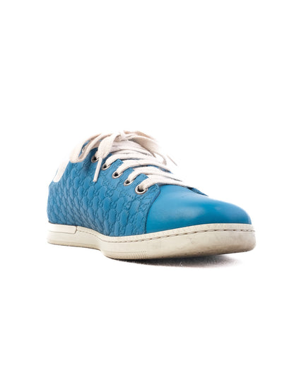 Excellent Gucci Blue Leather Sneakers with Logo Size 36