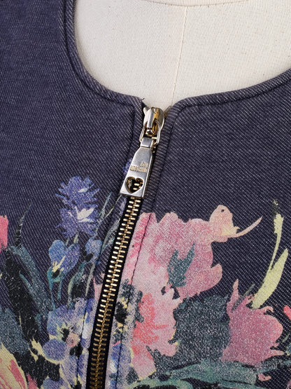 Excellent Moschino Blue Floral Print Cardigan Size S Elastane