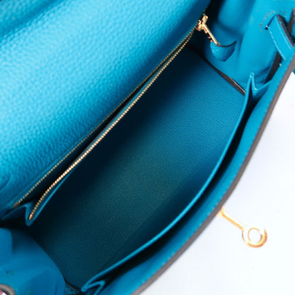 Hermes Togo Leather Kelly 25 Gold Hand-turned Shoulder And Back Bag Bleu Zanzibar 2way Shoulder Bag Blue Zanzibar Blue B