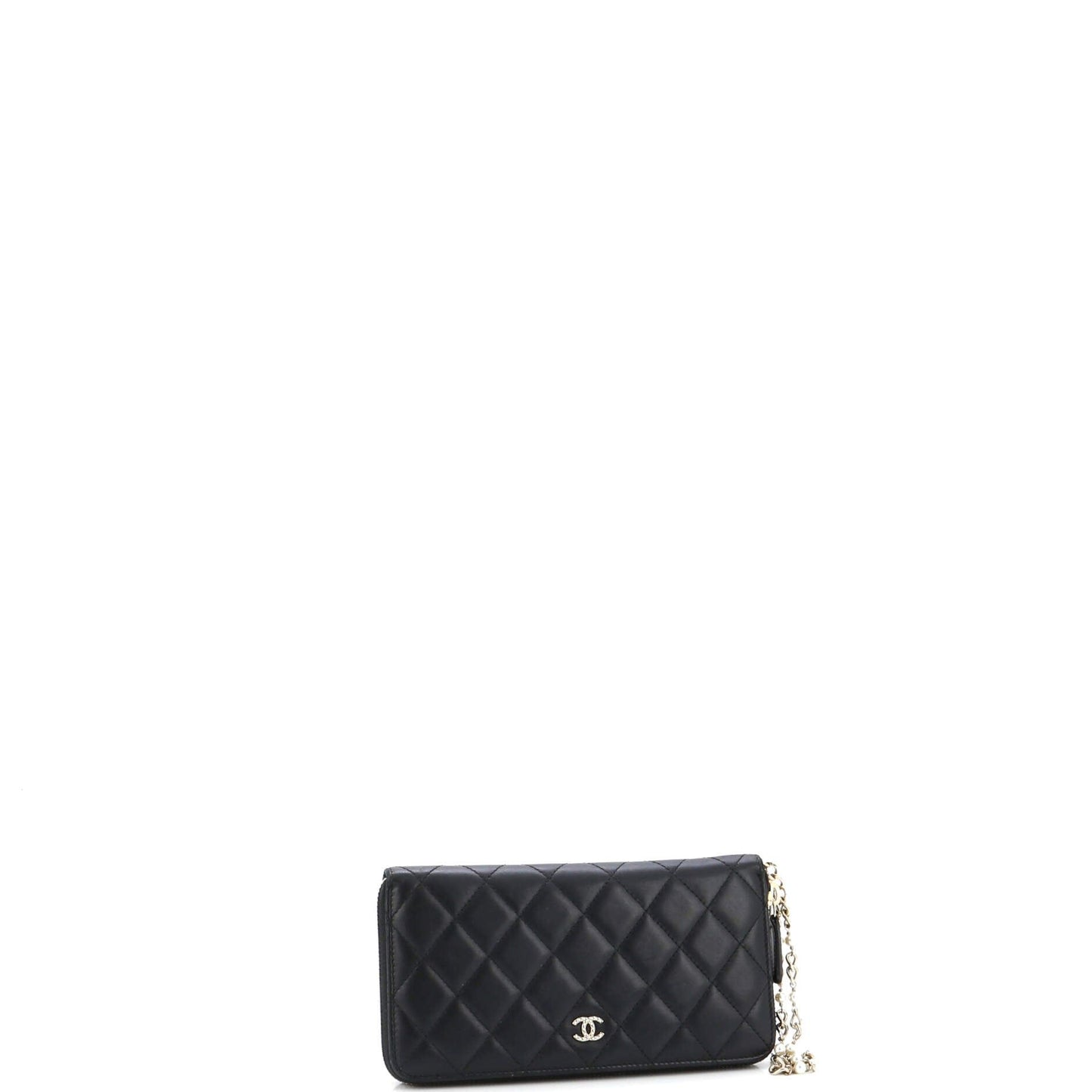 zip around wallet with pearl chain quilted lambskin long