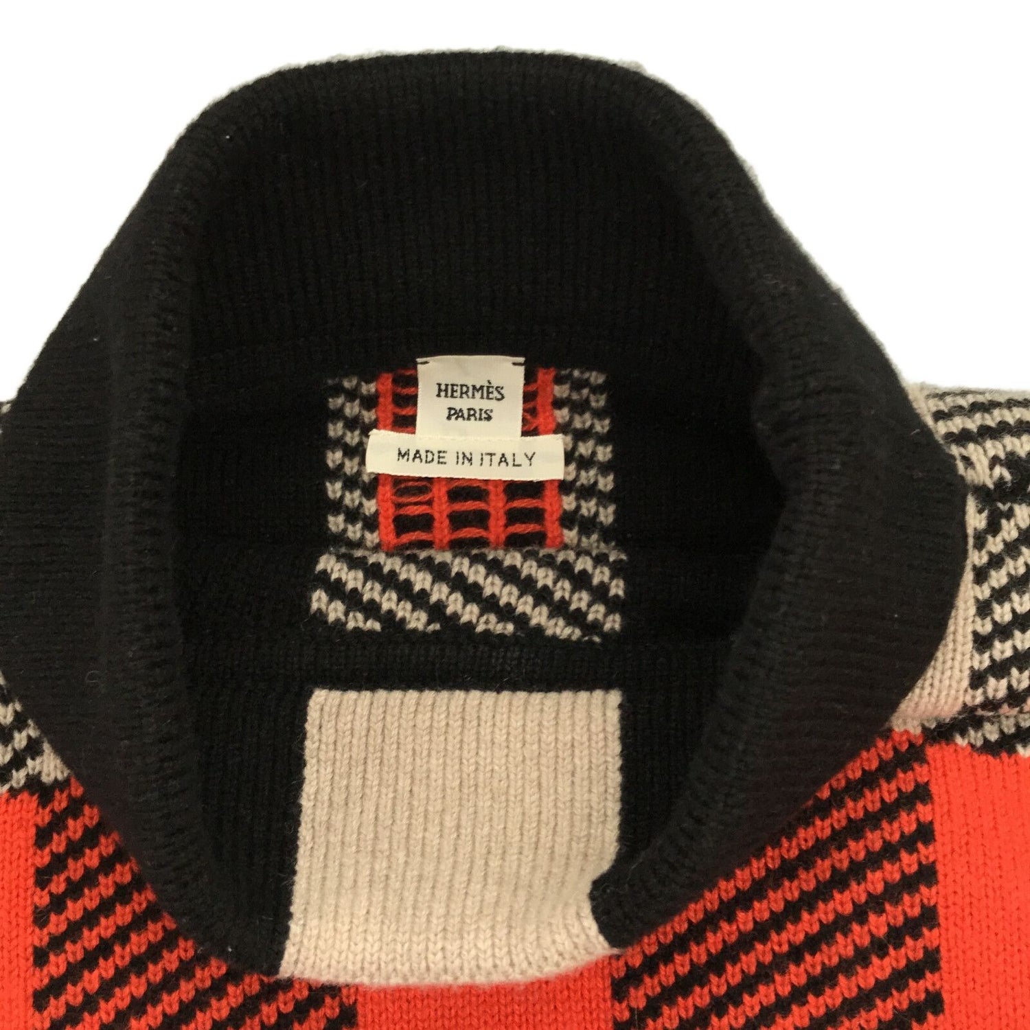 Hermes Cashmere Tartan Long Sleeve Sweater Orange 34