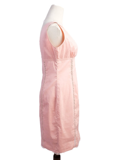 Excellent Valentino Pink Cotton Lace Detail Sleeveless Dress