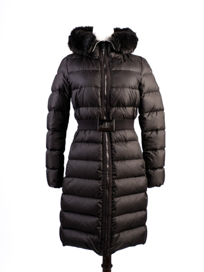 Excellent Moncler Green Long Puffer Jacket Size XS with Fur Hood
