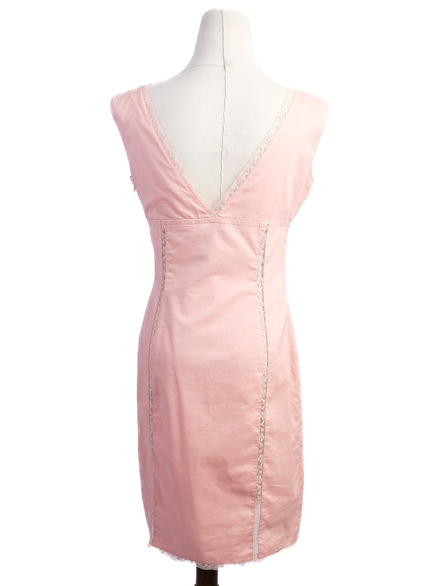 excellent valentino pink cotton lace detail sleeveless dress