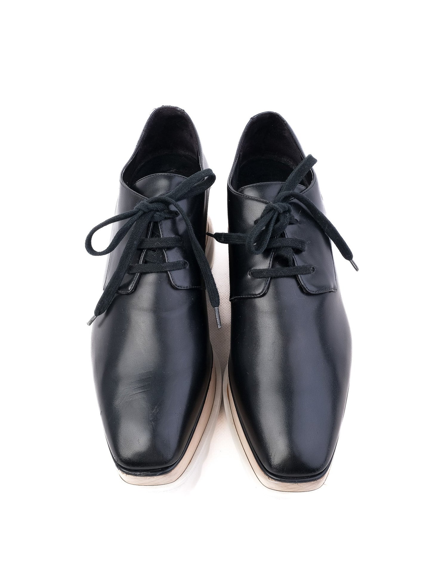 excellent stella mccartney black leather platform shoes size 36.5