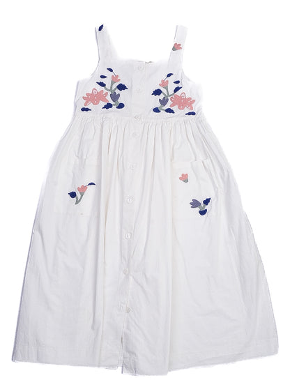 Bonpoint Excellent Condition White Flannel Dress Size 12 with Floral Embroidery