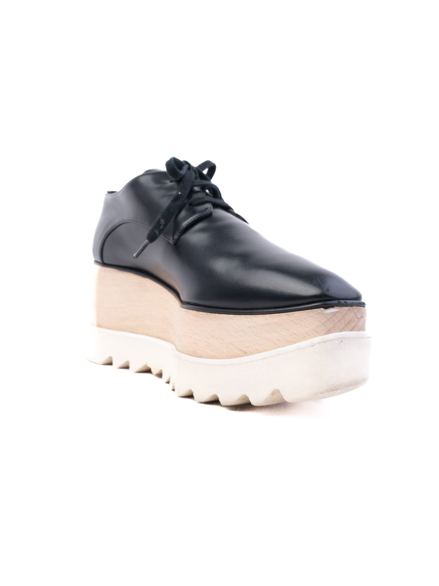 excellent stella mccartney black leather platform shoes size 36.5