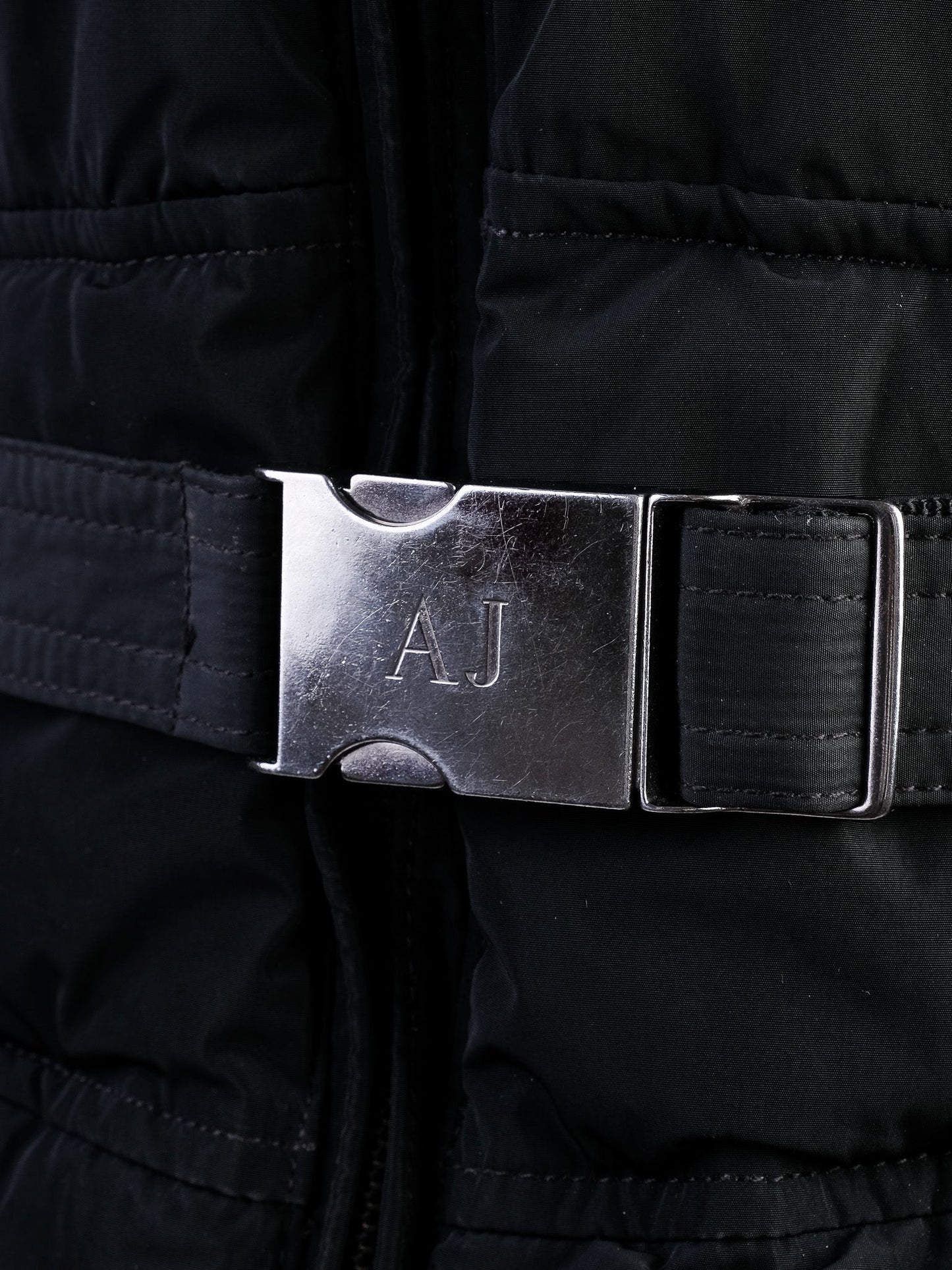 excellent armani jeans black puffy jacket size s with belt
